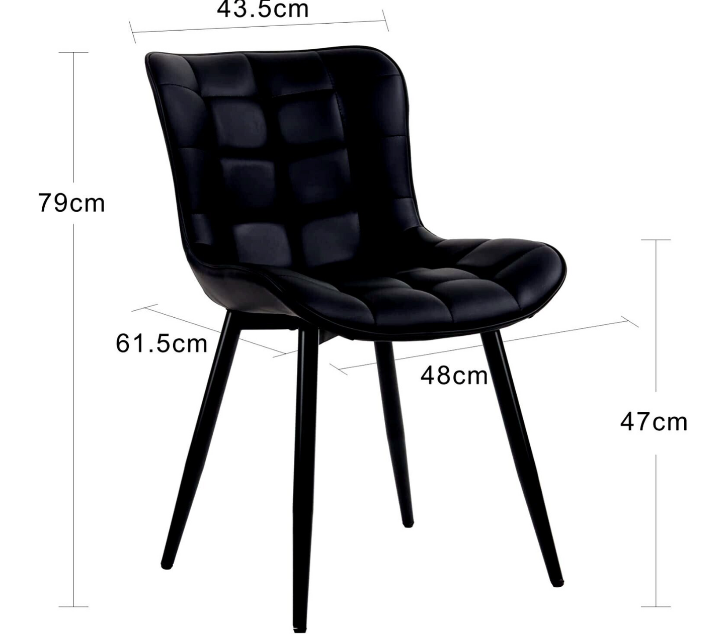 Black PU leather dining chair with soft padded seat and metal legs – set of 2