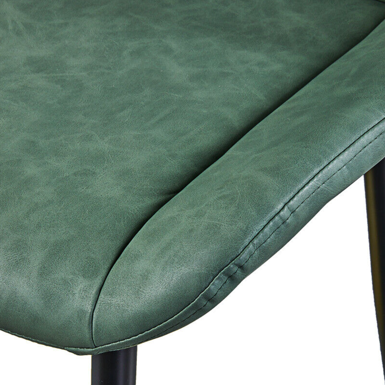 Green faux leather dining chair with diamond stitching and padded seat – set of 2