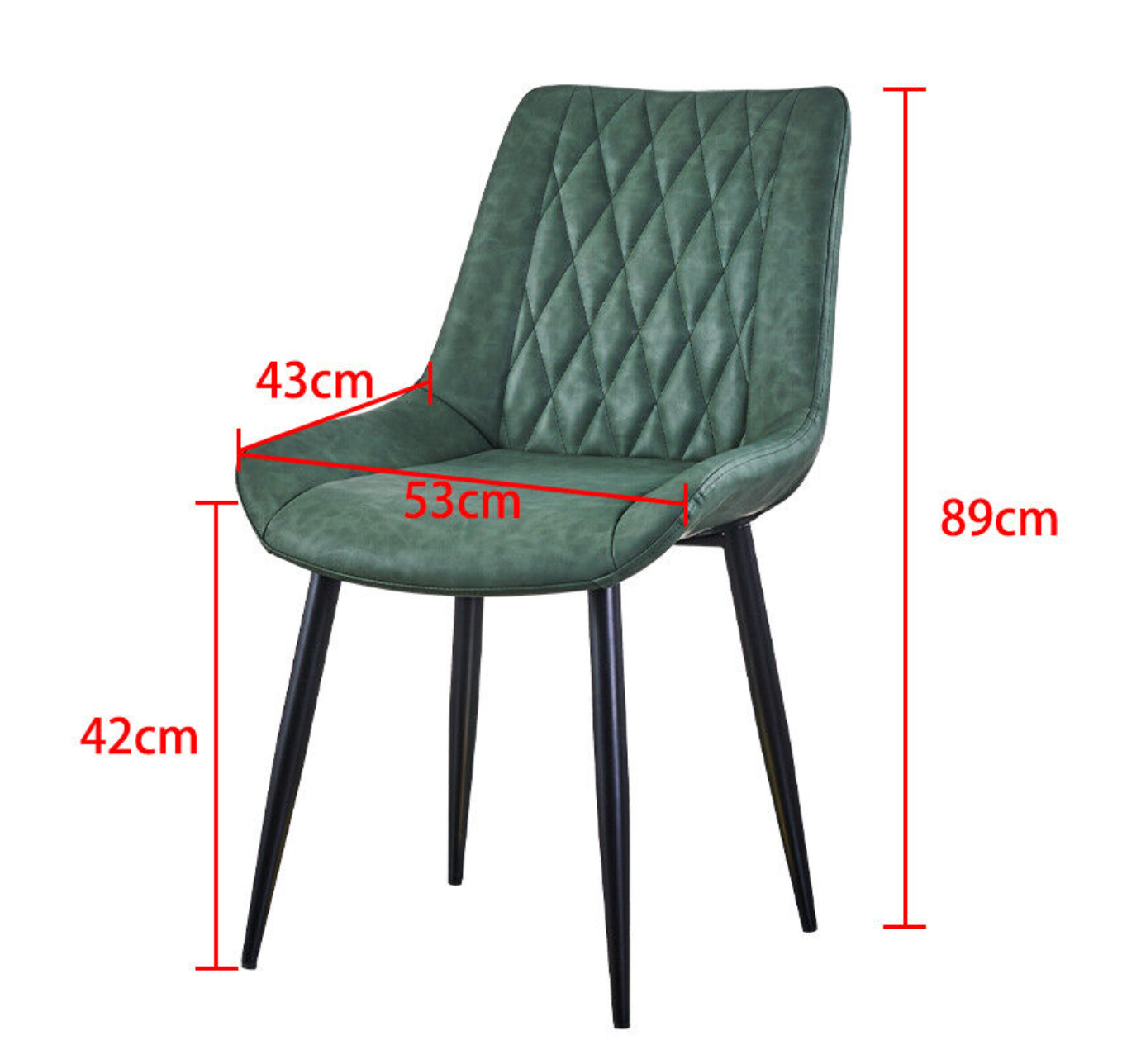 Green faux leather dining chair with diamond stitching and padded seat – set of 2