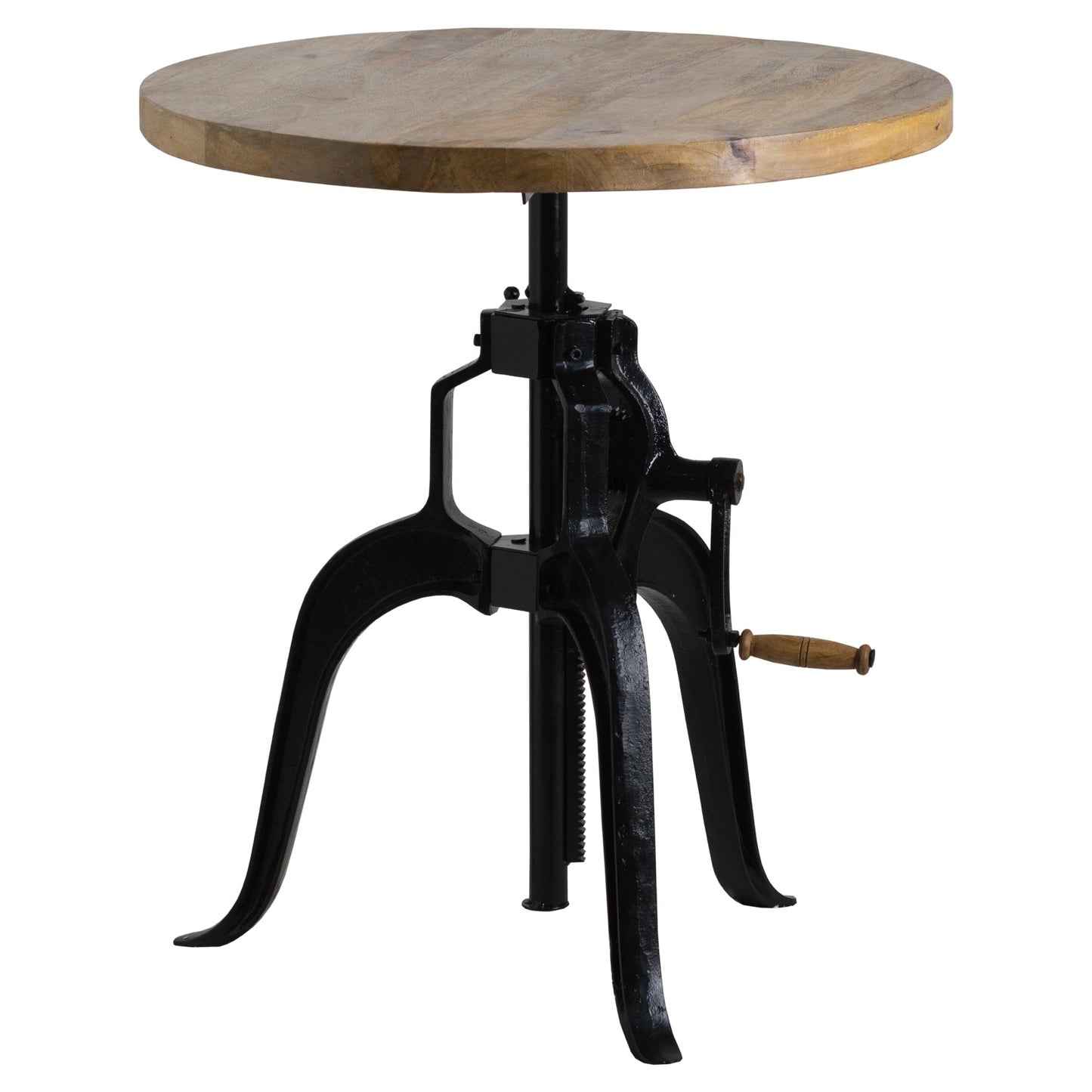 Industrial crank-adjustable bistro bar table, 70cm round top