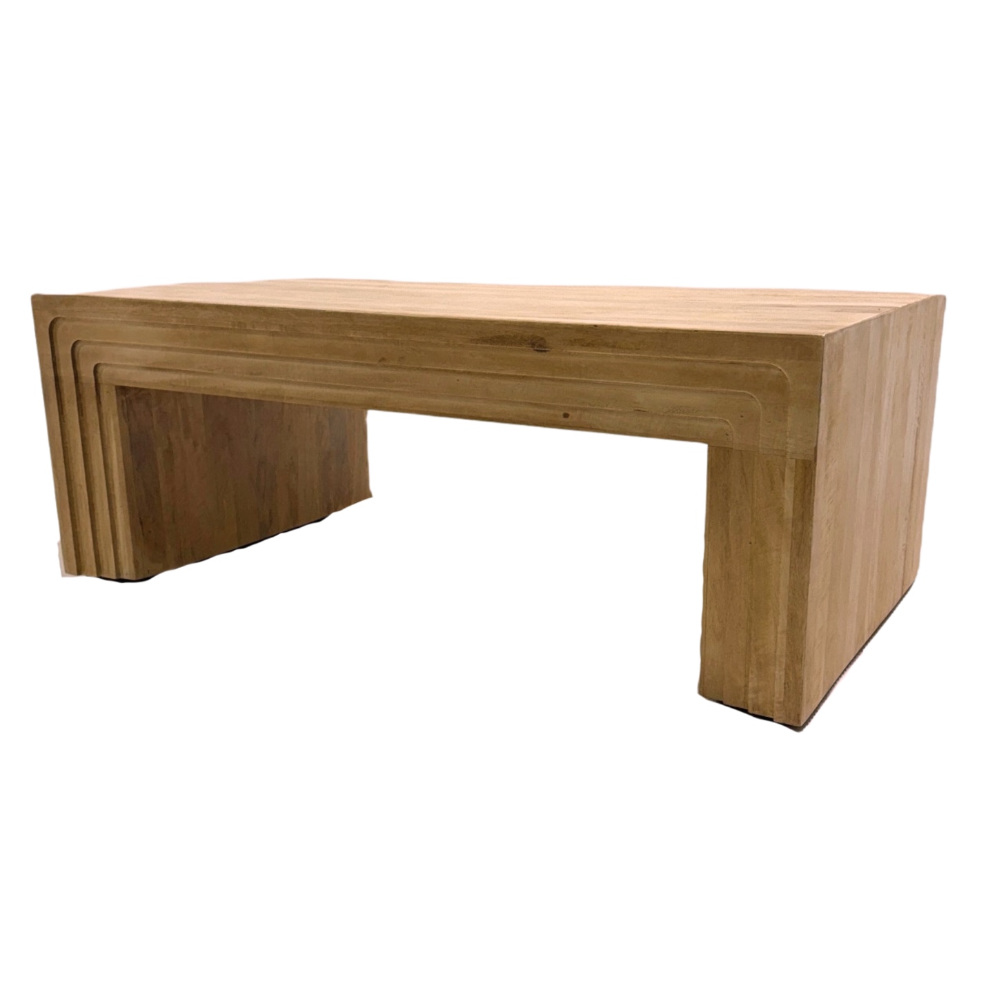 Rectangular mango wood coffee table with curved-edge frame – natural finish, handcrafted in the Arcura Collection
