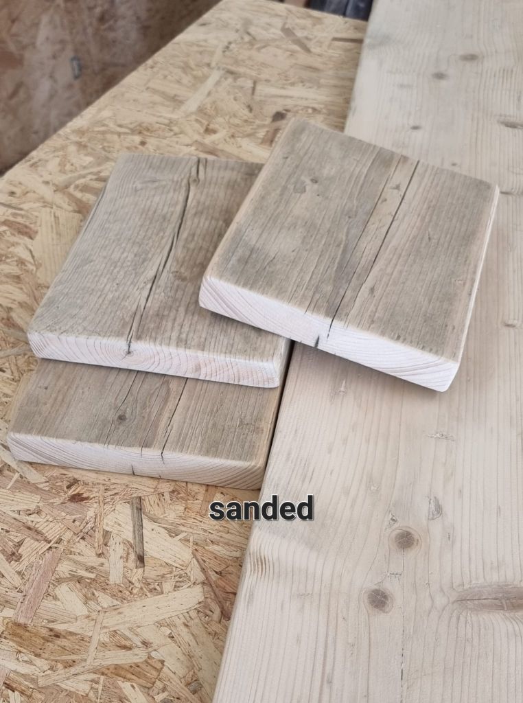 Smooth sanded reclaimed scaffold board cut to size – ideal for shelving, furniture, or DIY projects