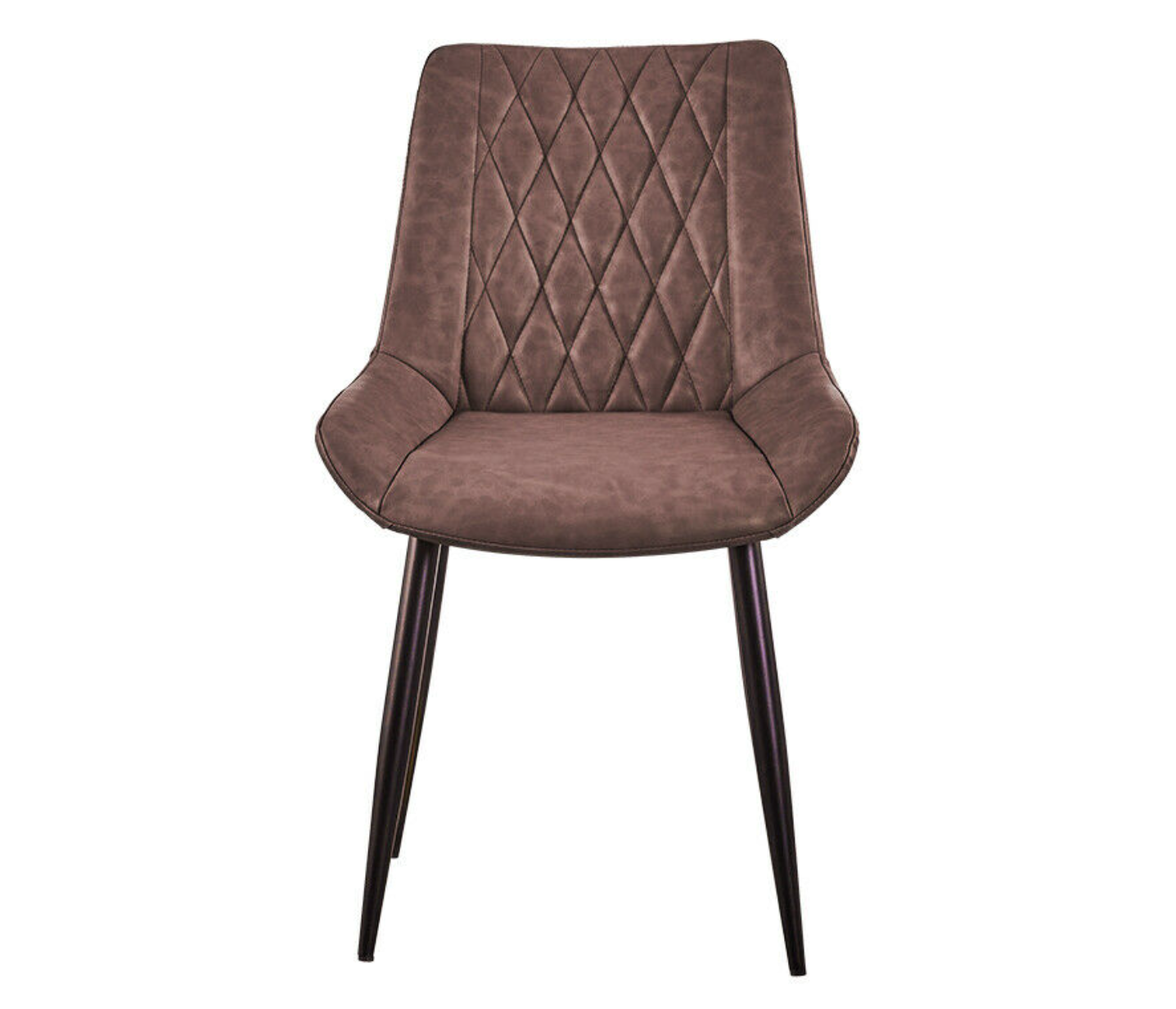 Modern brown faux leather dining chair with padded seat and metal frame – set of 2