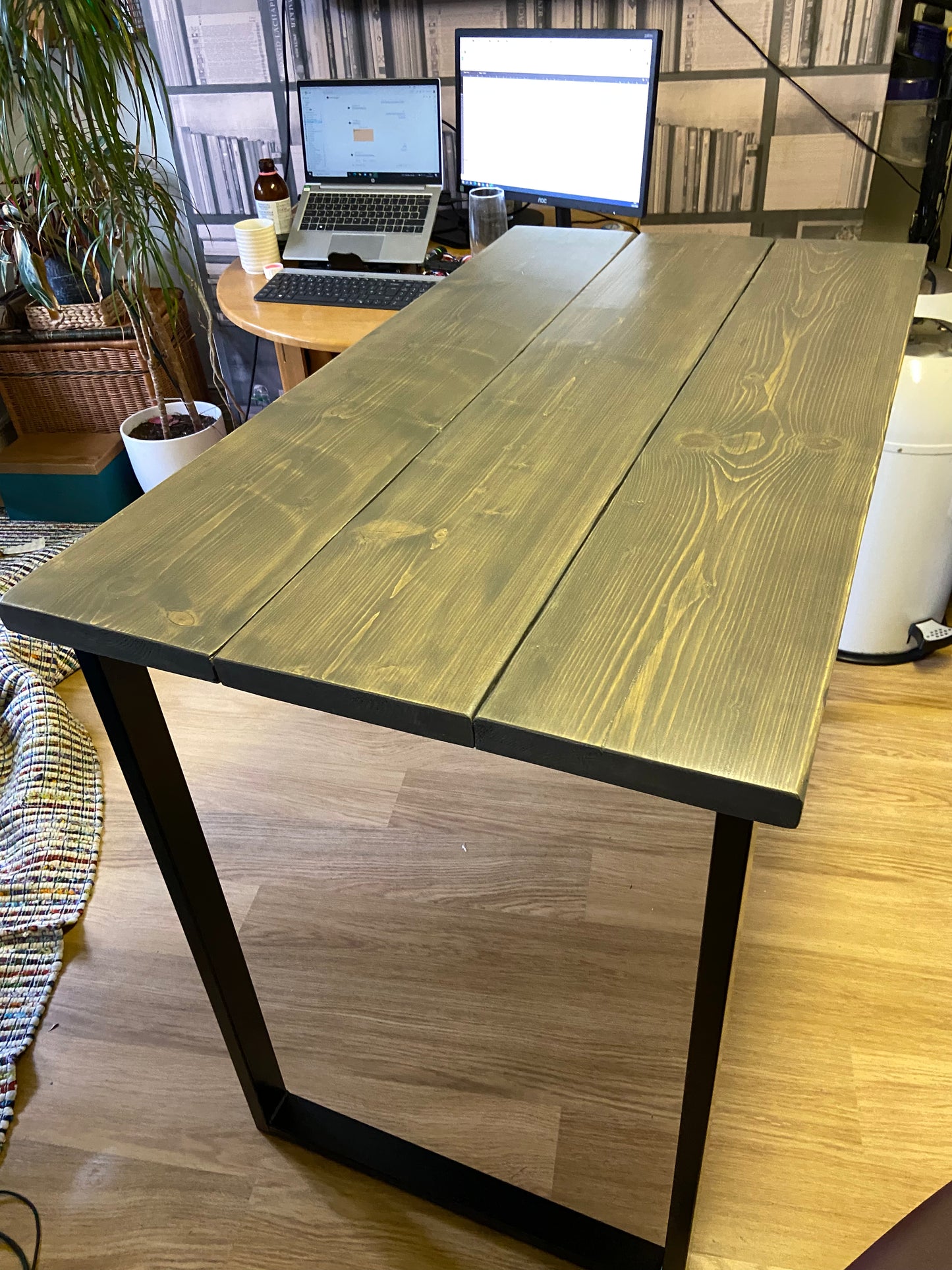 Handmade breakfast bar crafted from reclaimed scaffold boards