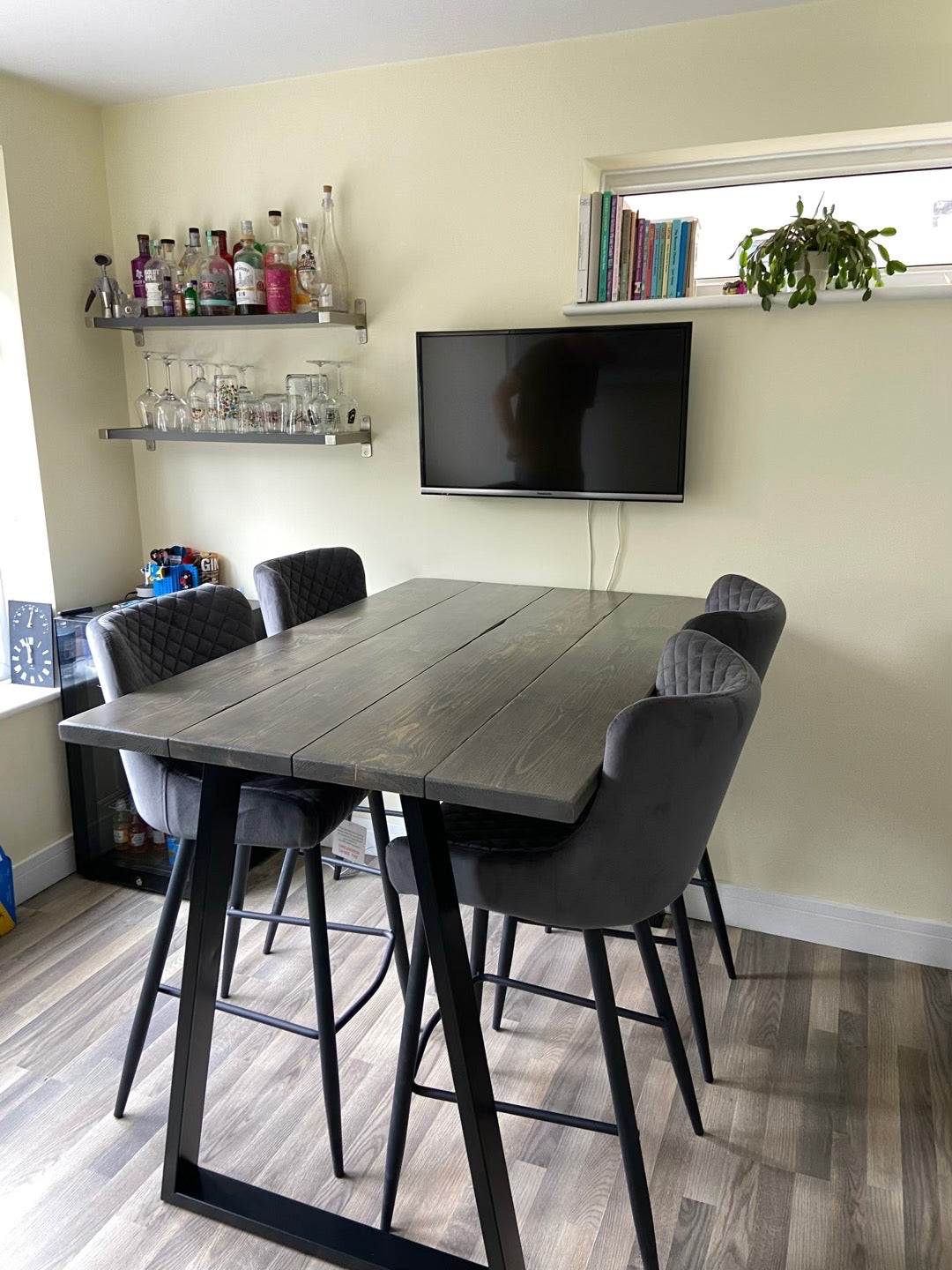 Handmade breakfast bar crafted from reclaimed scaffold boards