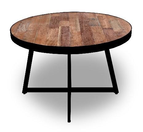 round reclaimed wood coffee table with sealed steel frame – Dockhouse Series