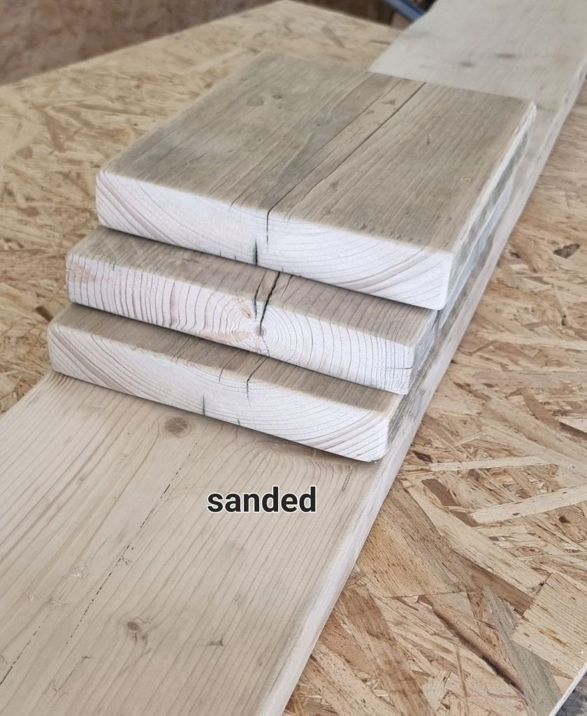 Smooth sanded reclaimed scaffold board cut to size – ideal for shelving, furniture, or DIY projects