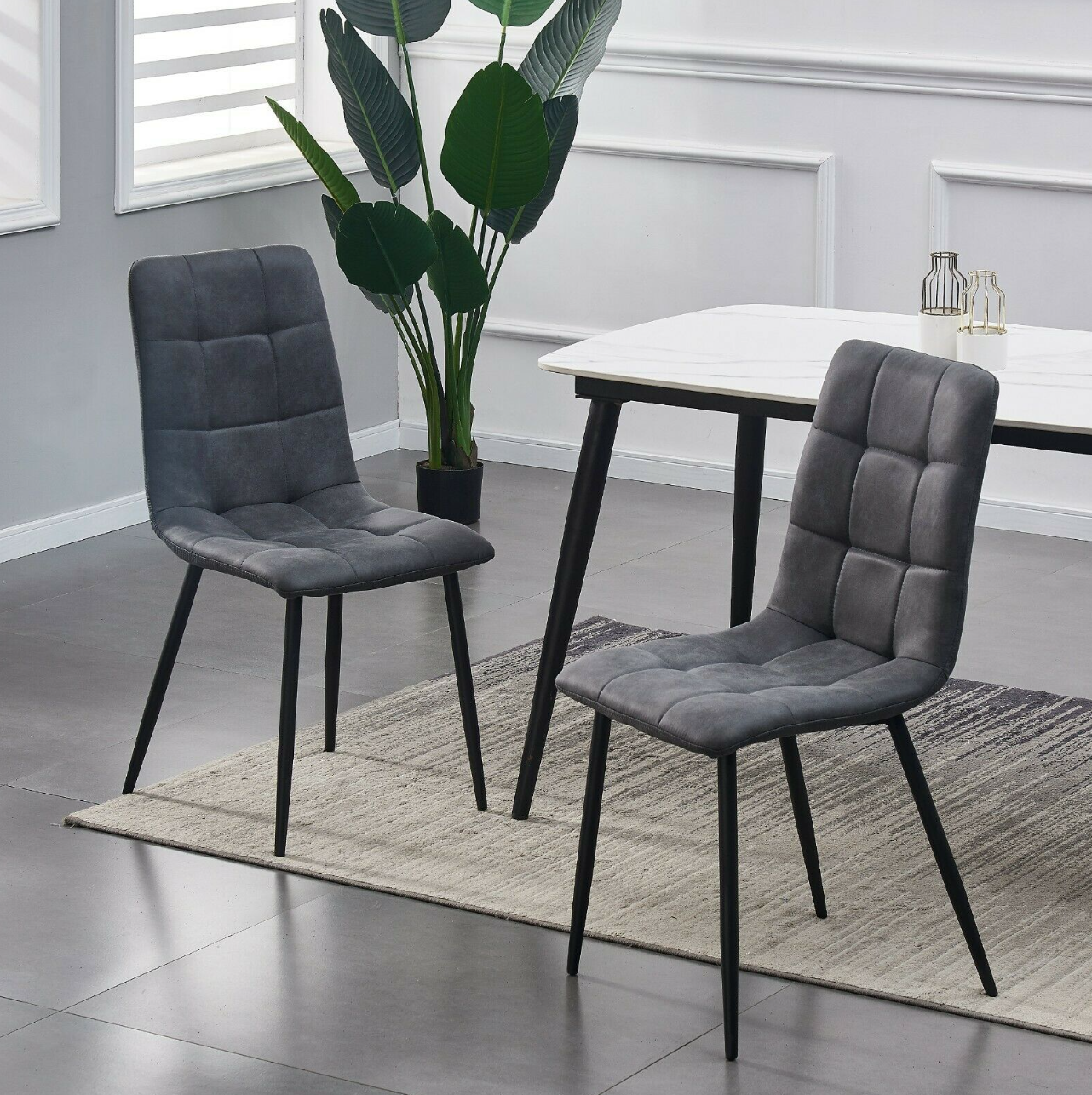 Set of 2 grey faux suede dining chairs with matte finish – soft and modern design