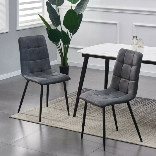 Set of 2 grey faux suede dining chairs with matte finish – soft and modern design