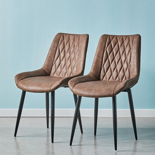 Modern brown faux leather dining chair with padded seat and metal frame – set of 2