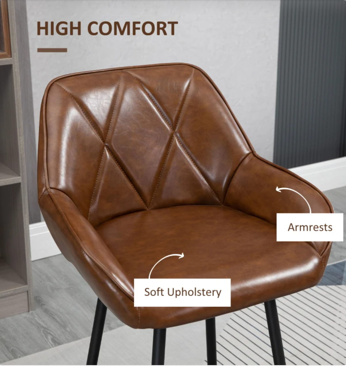 Retro Bar Stools Set of 2, Breakfast Bar Chairs with Footrest, Kitchen Stools with Backs and Steel Legs, for Dining Area and Home Bar, Brown