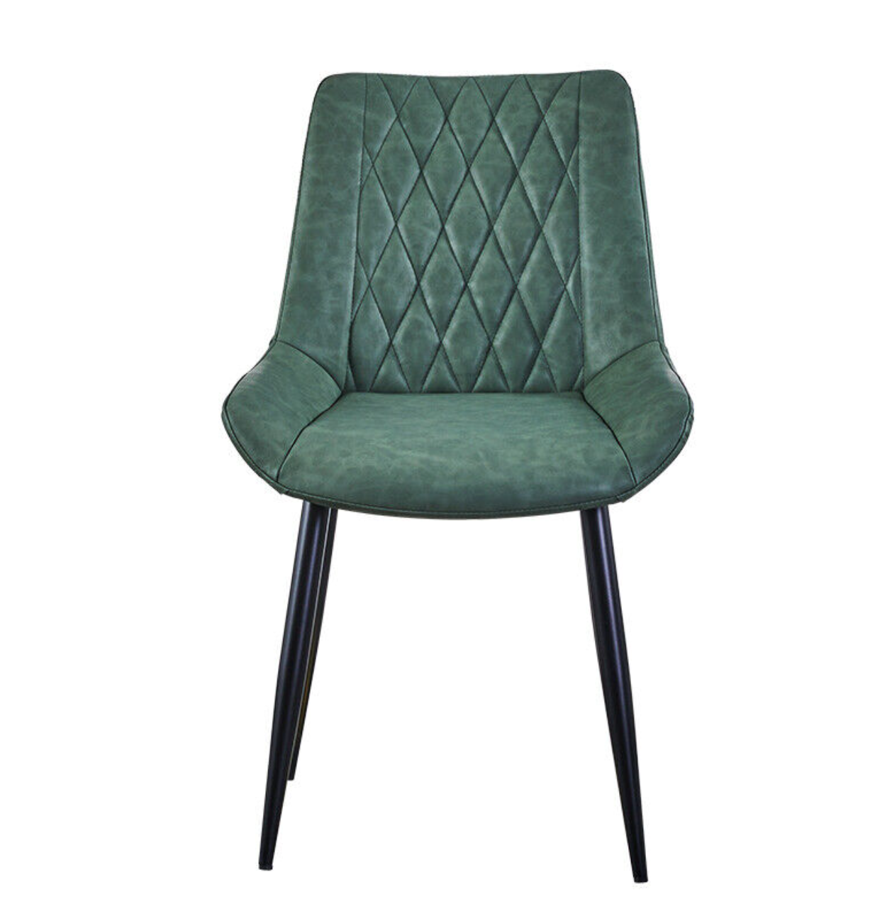Green faux leather dining chair with diamond stitching and padded seat – set of 2