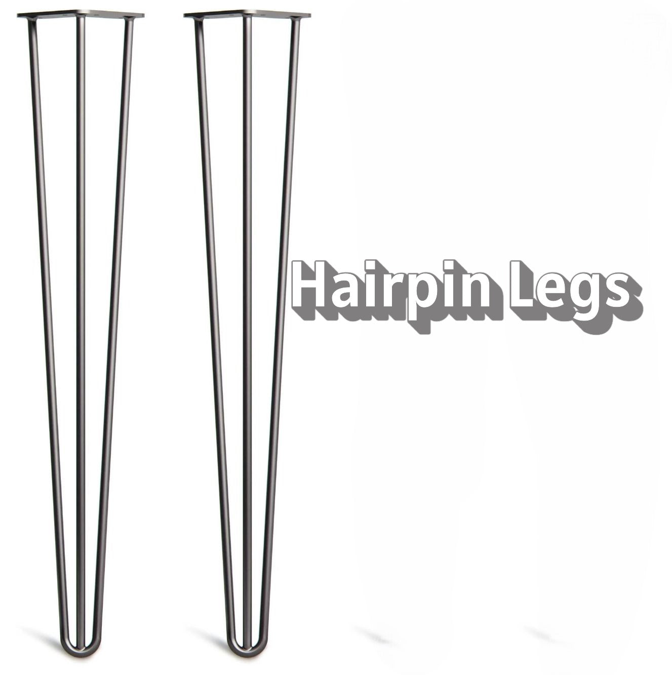 Two metal hairpin legs on a white background with 'Hairpin Legs' text.