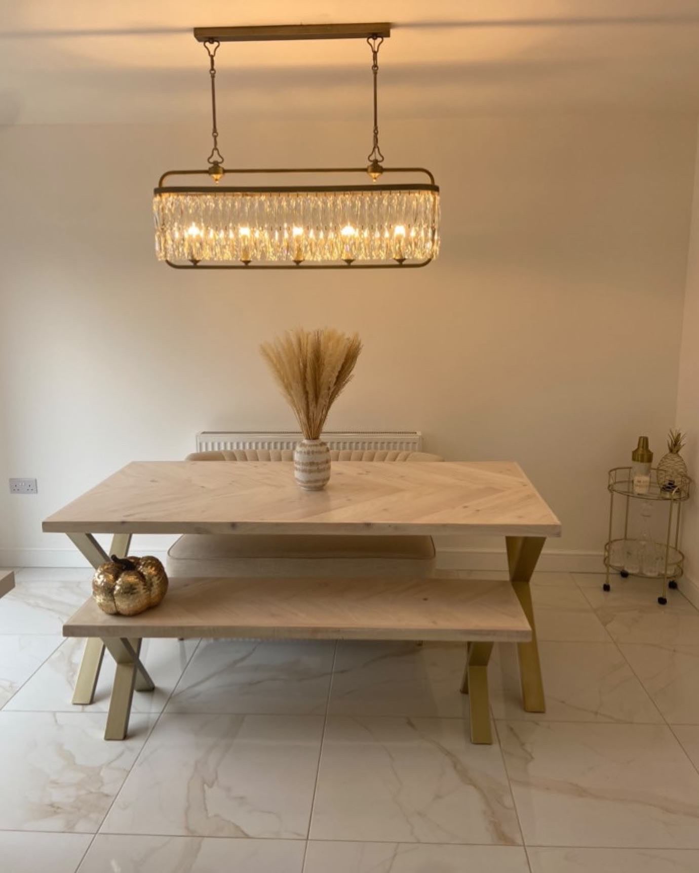 Handcrafted Herringbone Dining Table with Reclaimed Wood and Custom Legs - The Rough Wood UK