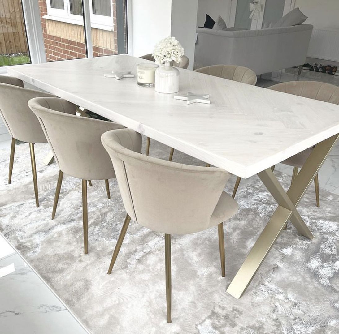 Handcrafted Herringbone Dining Table with Reclaimed Wood and Custom Legs - The Rough Wood UK