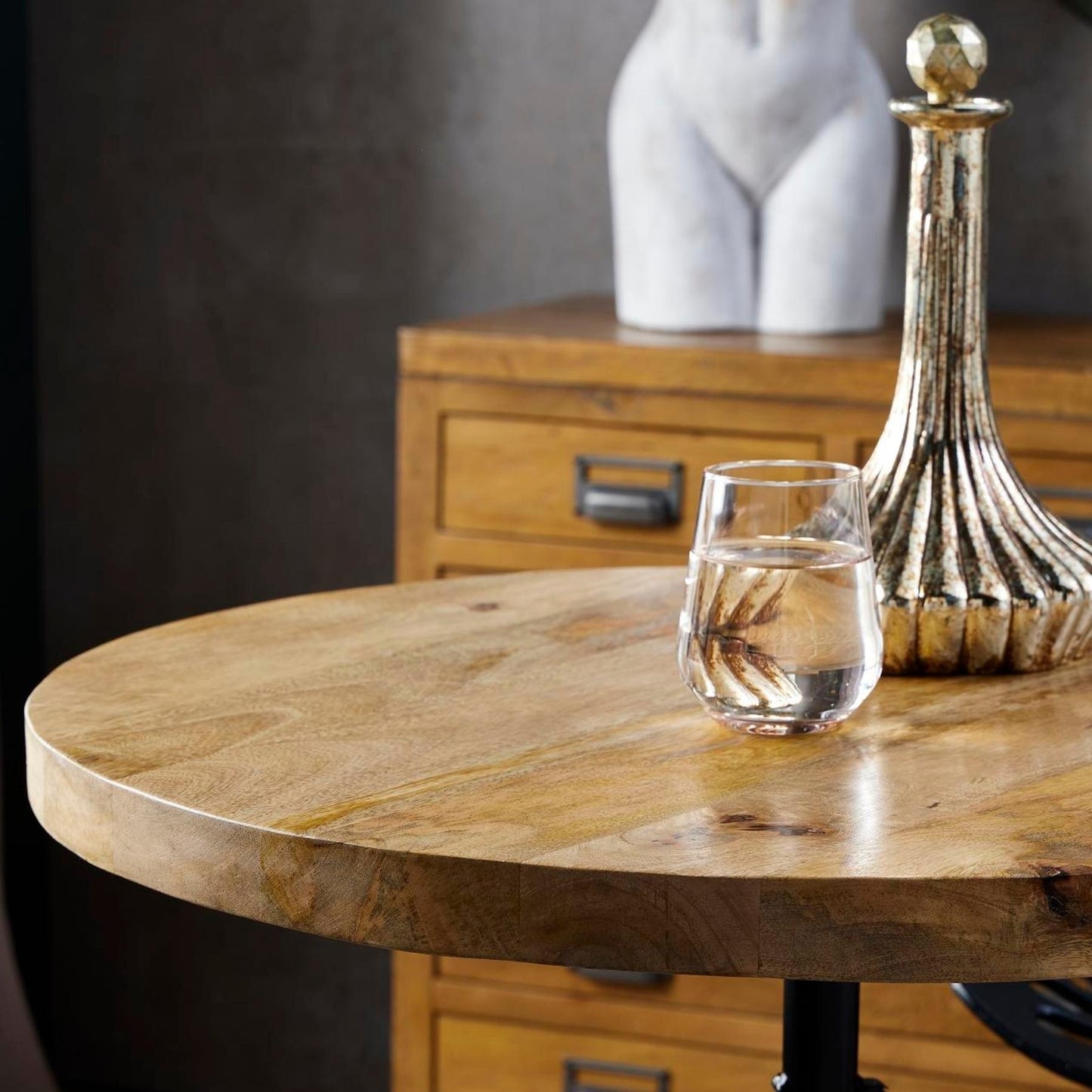 Industrial crank-adjustable bistro bar table, 70cm round top