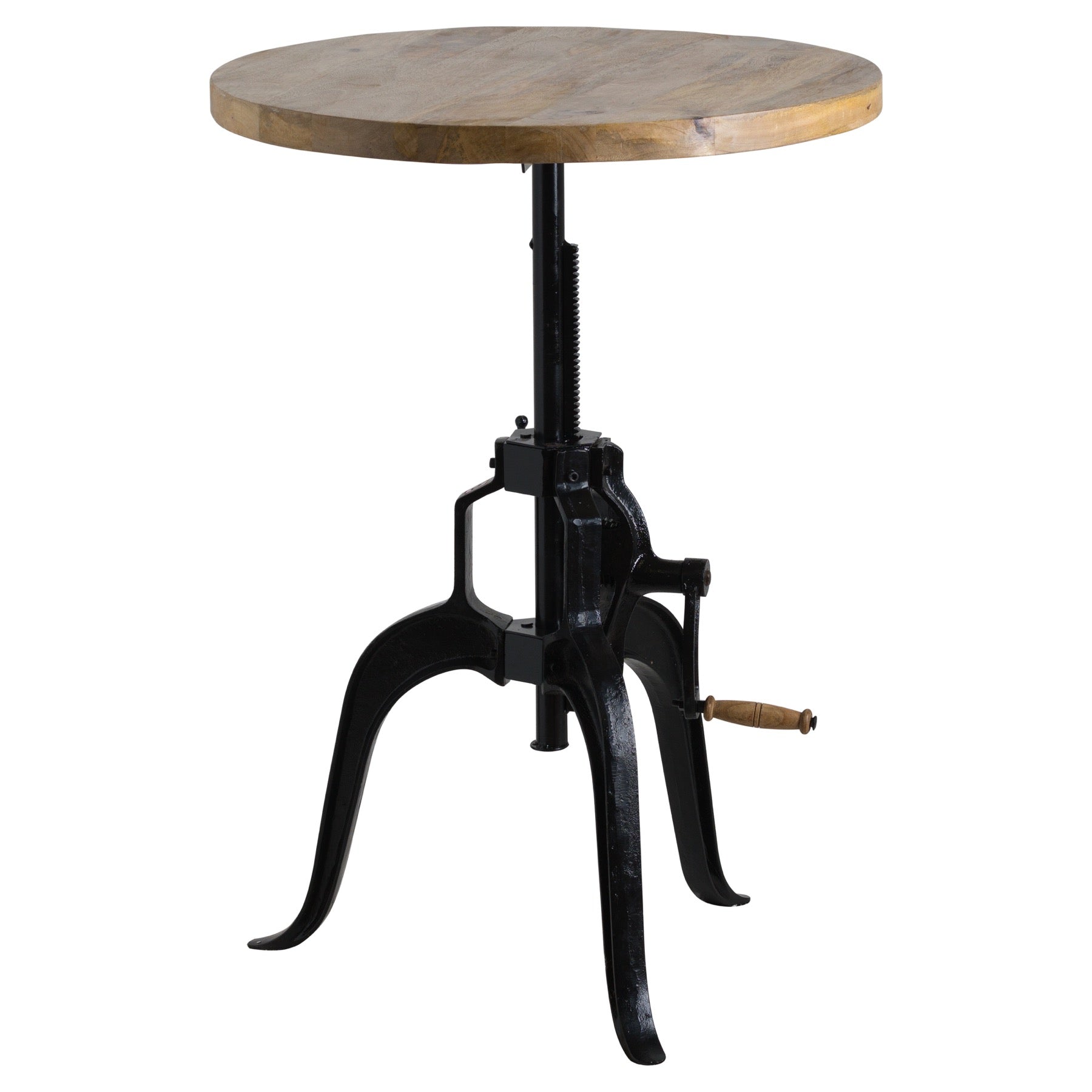 Industrial crank-adjustable bistro bar table, 70cm round top
