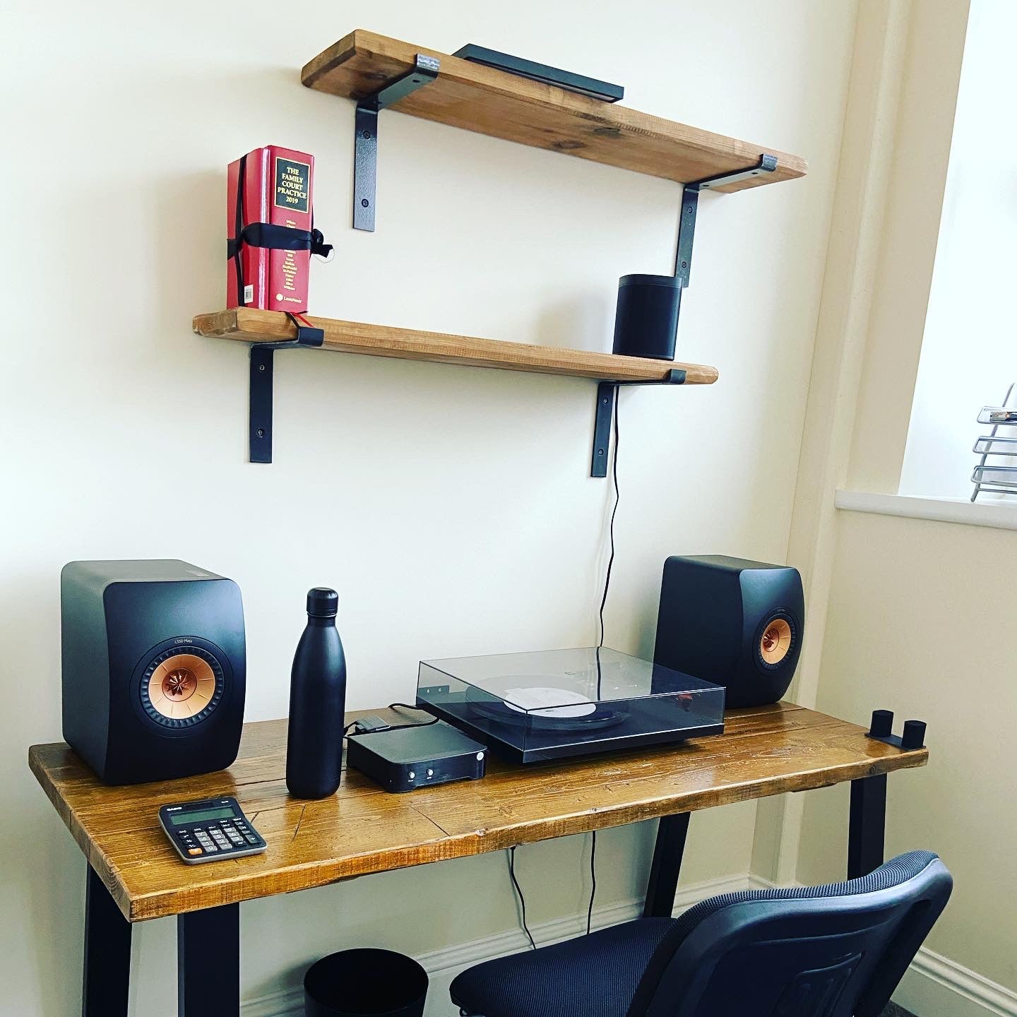 Handmade industrial desk made from reclaimed scaffold boards with steel legs – rustic wood workstation for home office or computer use.