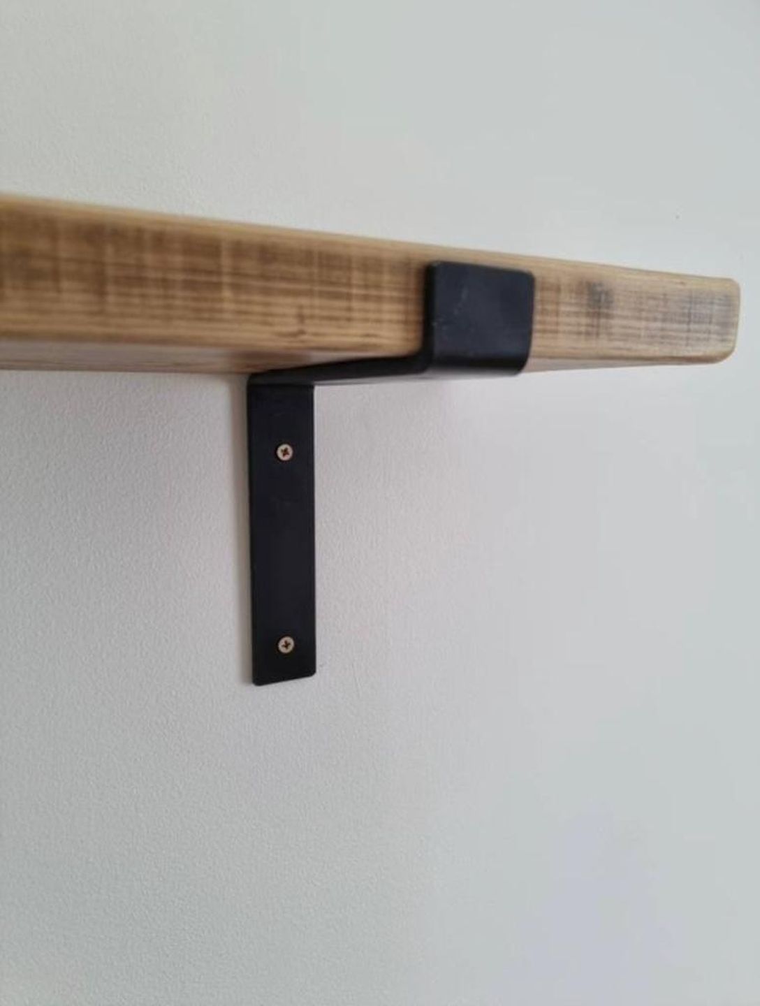 Reclaimed wood wall shelves with industrial or retro-style metal brackets – handmade to order with rustic finish