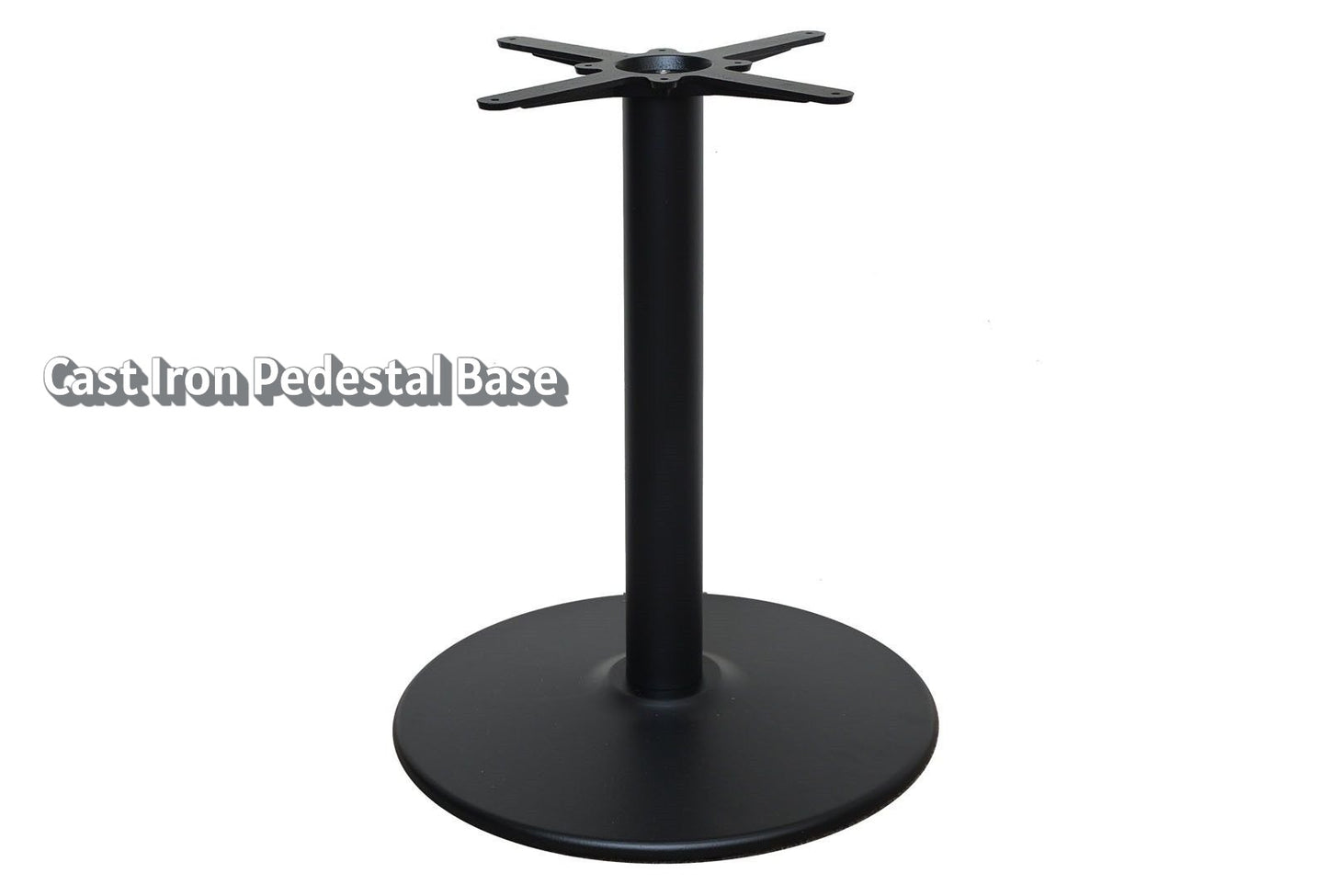 Black cast iron pedestal base on a white background