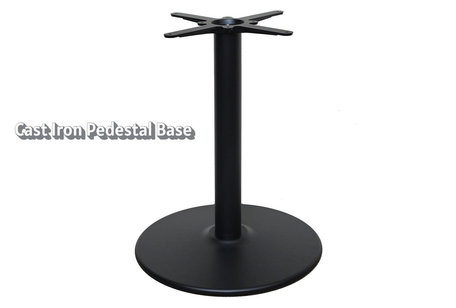 Black cast iron pedestal base on a white background