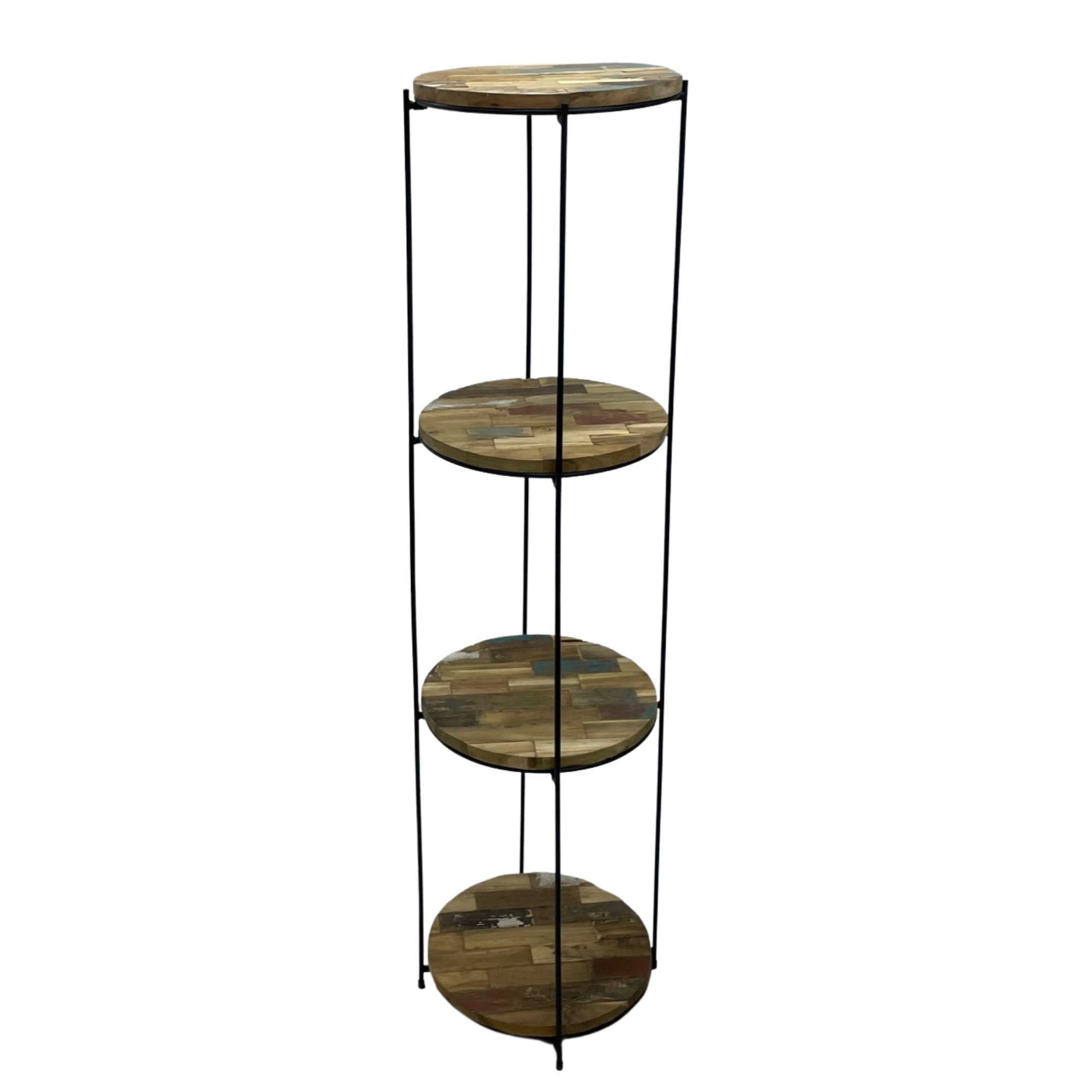 Round reclaimed wood shelving unit with metal frame – available in 2, 3, or 4 tiers – Dockhouse Series
