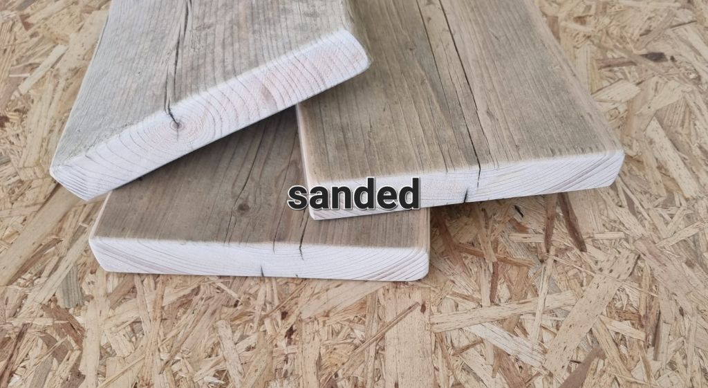 Smooth sanded reclaimed scaffold board cut to size – ideal for shelving, furniture, or DIY projects