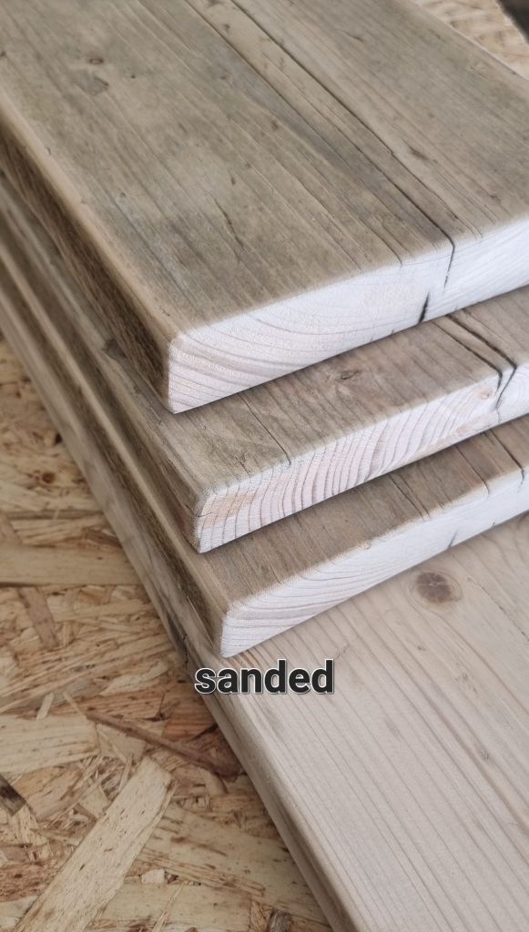 Smooth sanded reclaimed scaffold board cut to size – ideal for shelving, furniture, or DIY projects