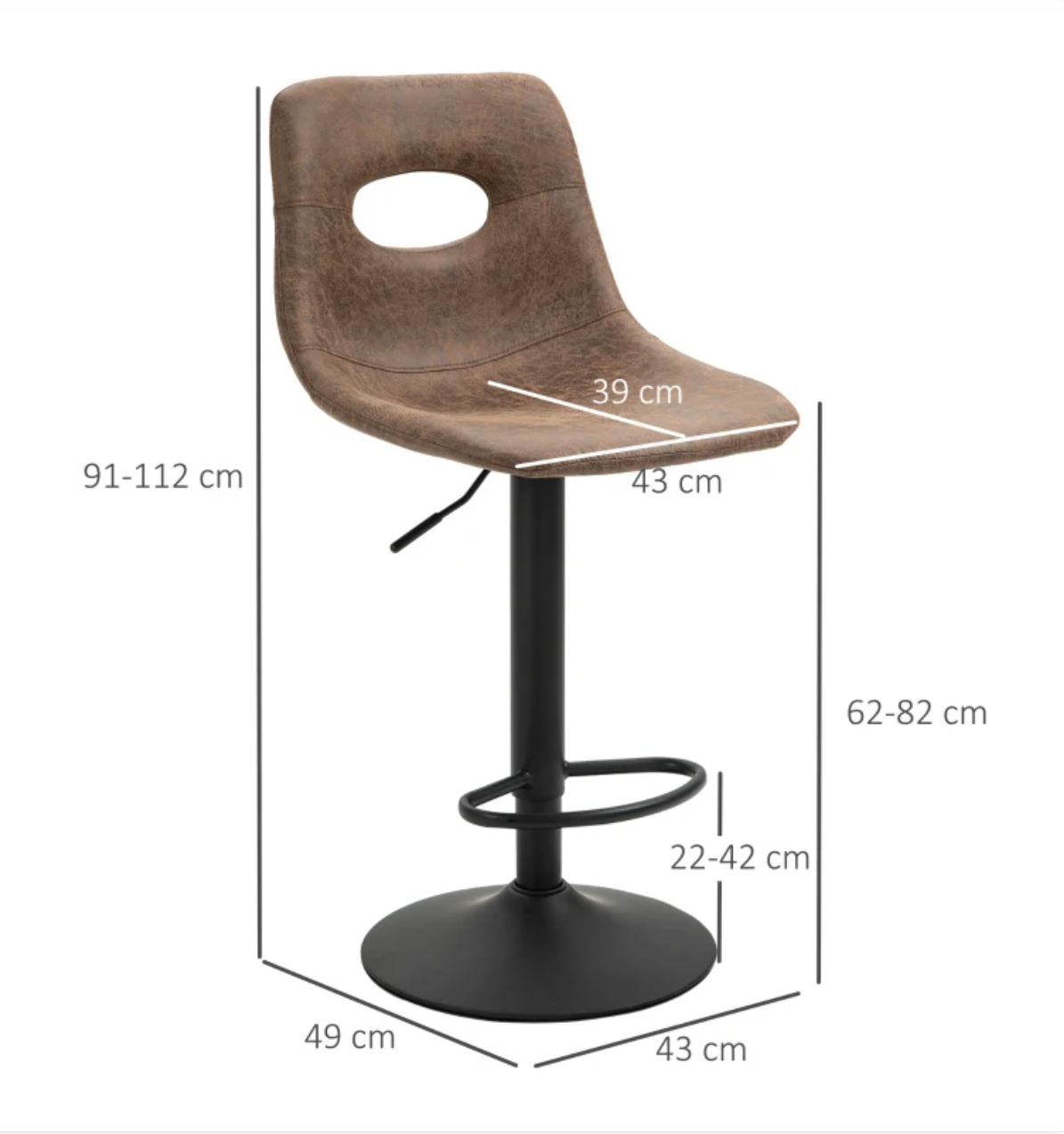 Set of 2 retro-style brown bar stools with swivel seat, adjustable height, padded backrest, and footrest – ideal for kitchen or home bar