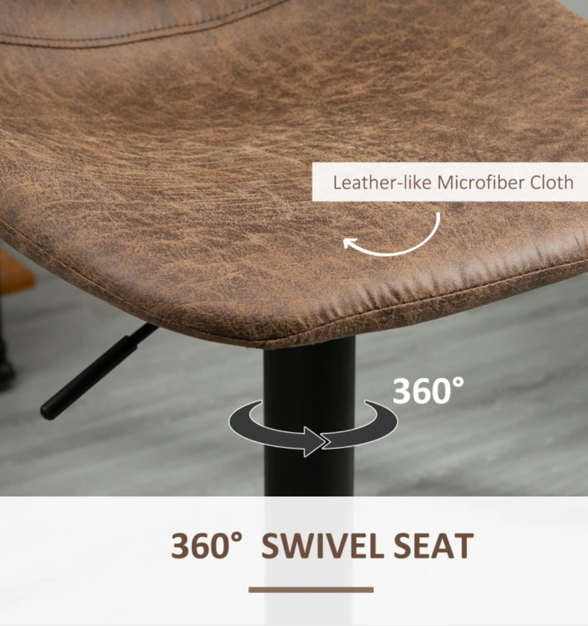 Set of 2 retro-style brown bar stools with swivel seat, adjustable height, padded backrest, and footrest – ideal for kitchen or home bar