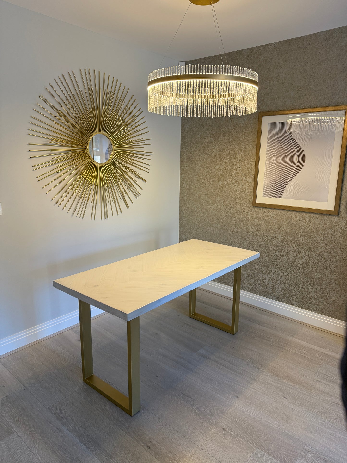 Handcrafted Herringbone Dining Table with Reclaimed Wood and Custom Legs - The Rough Wood UK