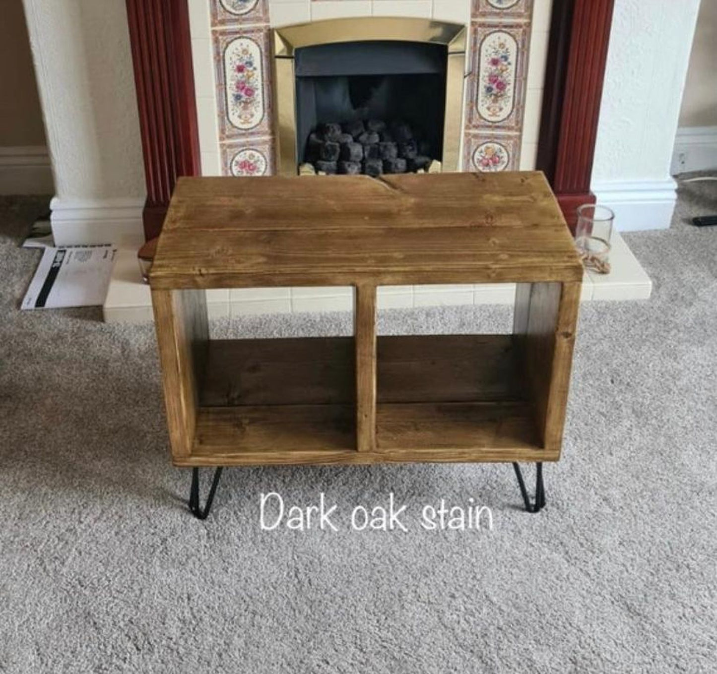 Reclaimed wood vinyl record cabinet with black hairpin legs – handcrafted DJ storage unit made to order