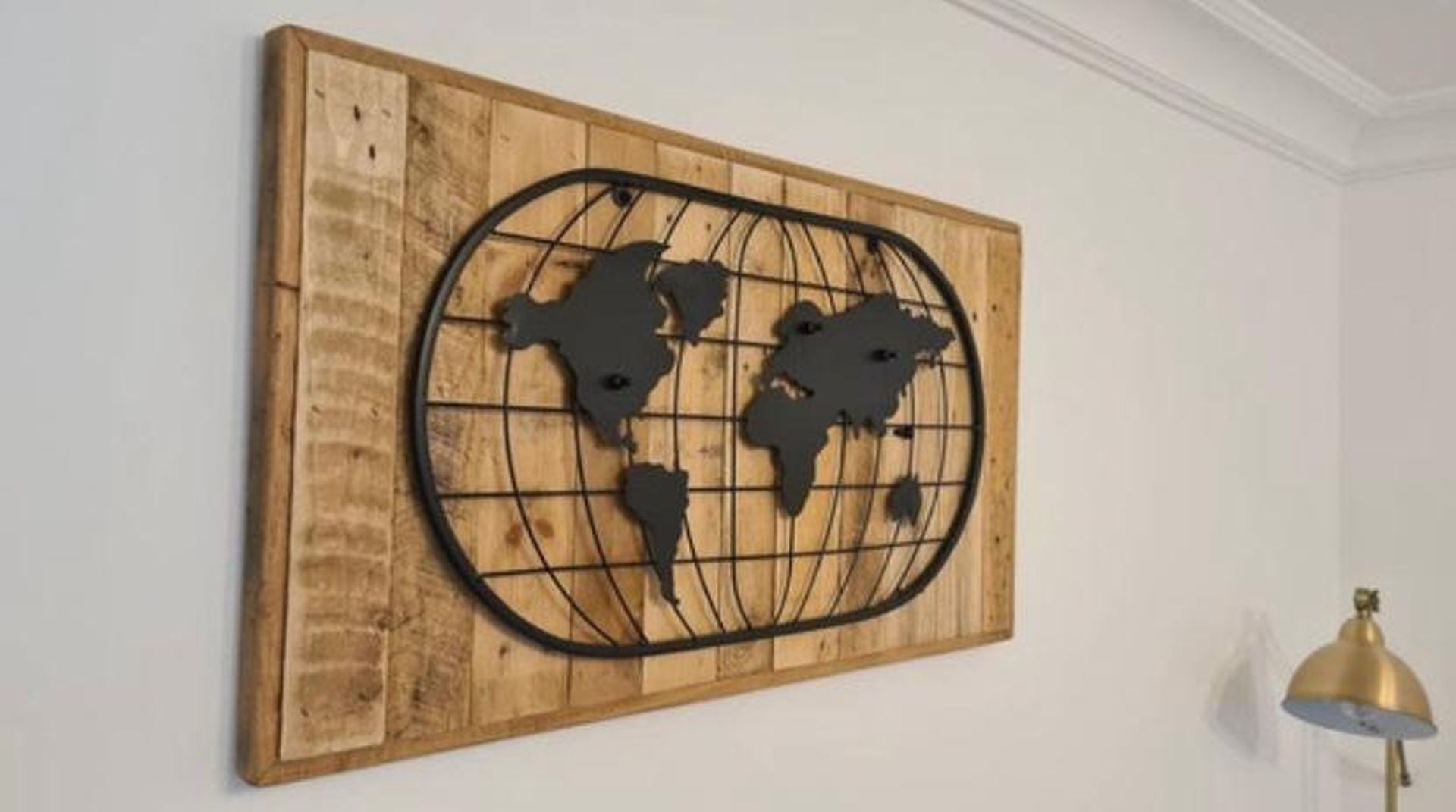 Handmade reclaimed wood wall art featuring Tree of Life or World Map metal inlay – rustic and eco-friendly décor piece