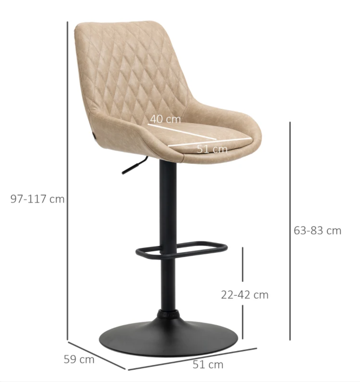 Retro bar stools set of 2 in light khaki faux leather with black base
