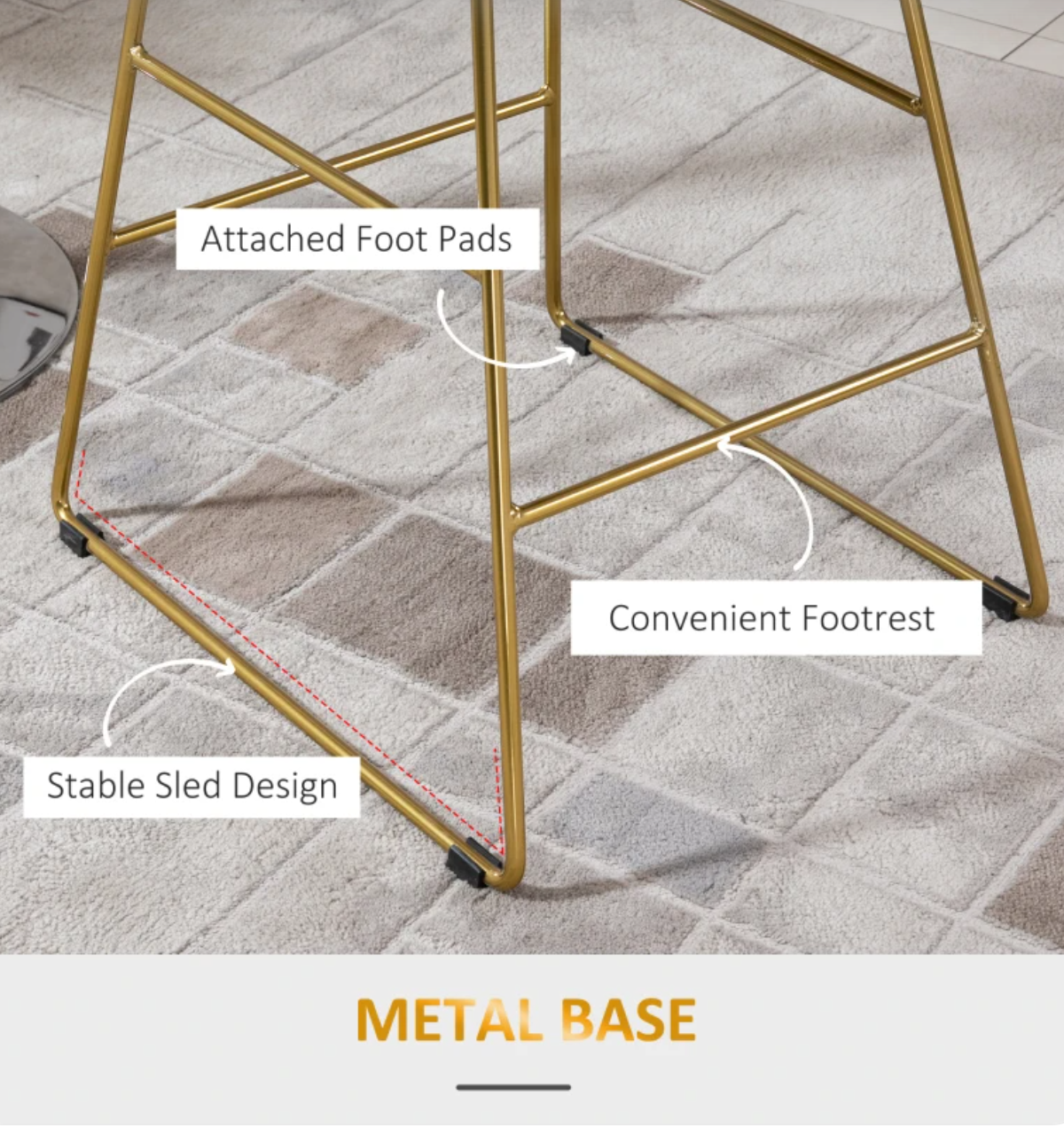 Modern gold bar stools with backrest and black cushion – set of 2 counter height chairs for kitchen or breakfast bar