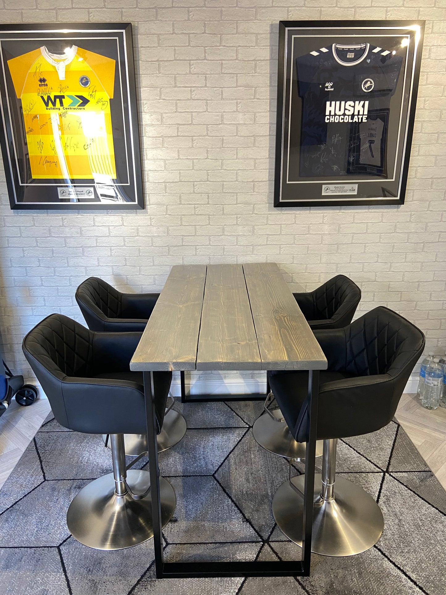 Handmade breakfast bar crafted from reclaimed scaffold boards