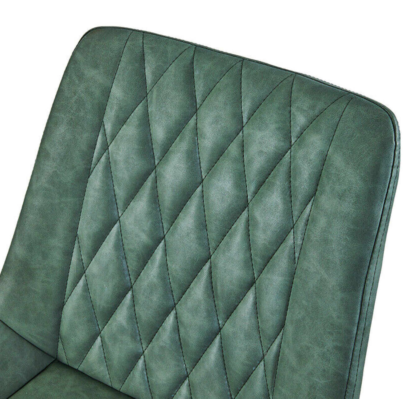 Green faux leather dining chair with diamond stitching and padded seat – set of 2