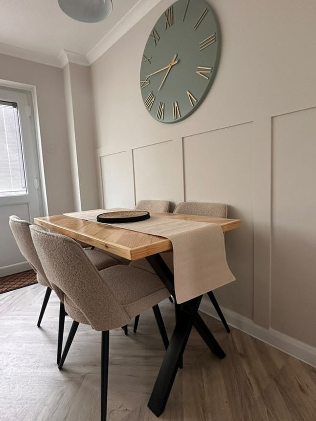 Handmade herringbone table crafted from reclaimed wood with metal legs, made to order in the UK