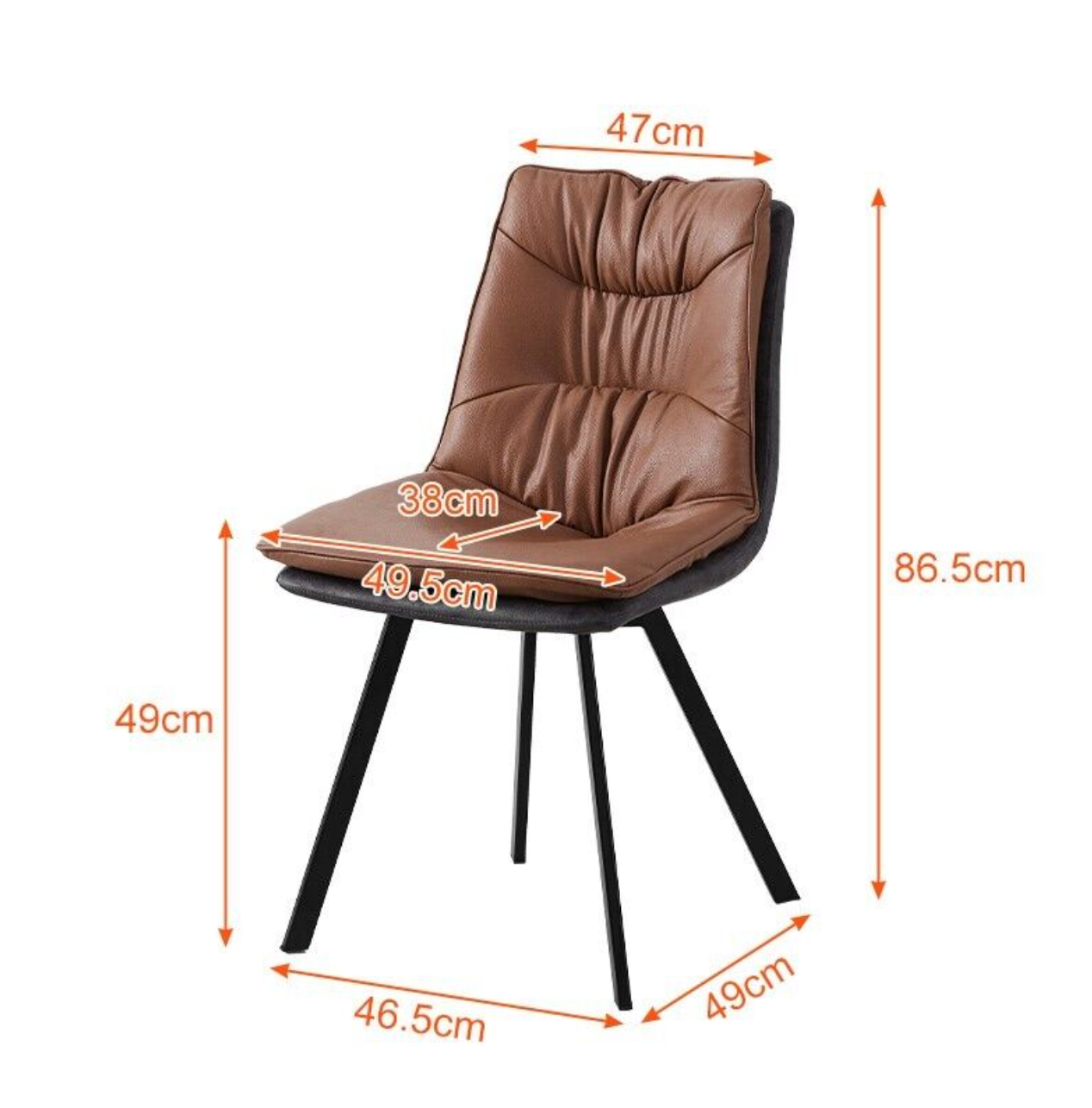 Set of 2 faux leather dining chairs with metallic frame and padded seat – modern indoor design