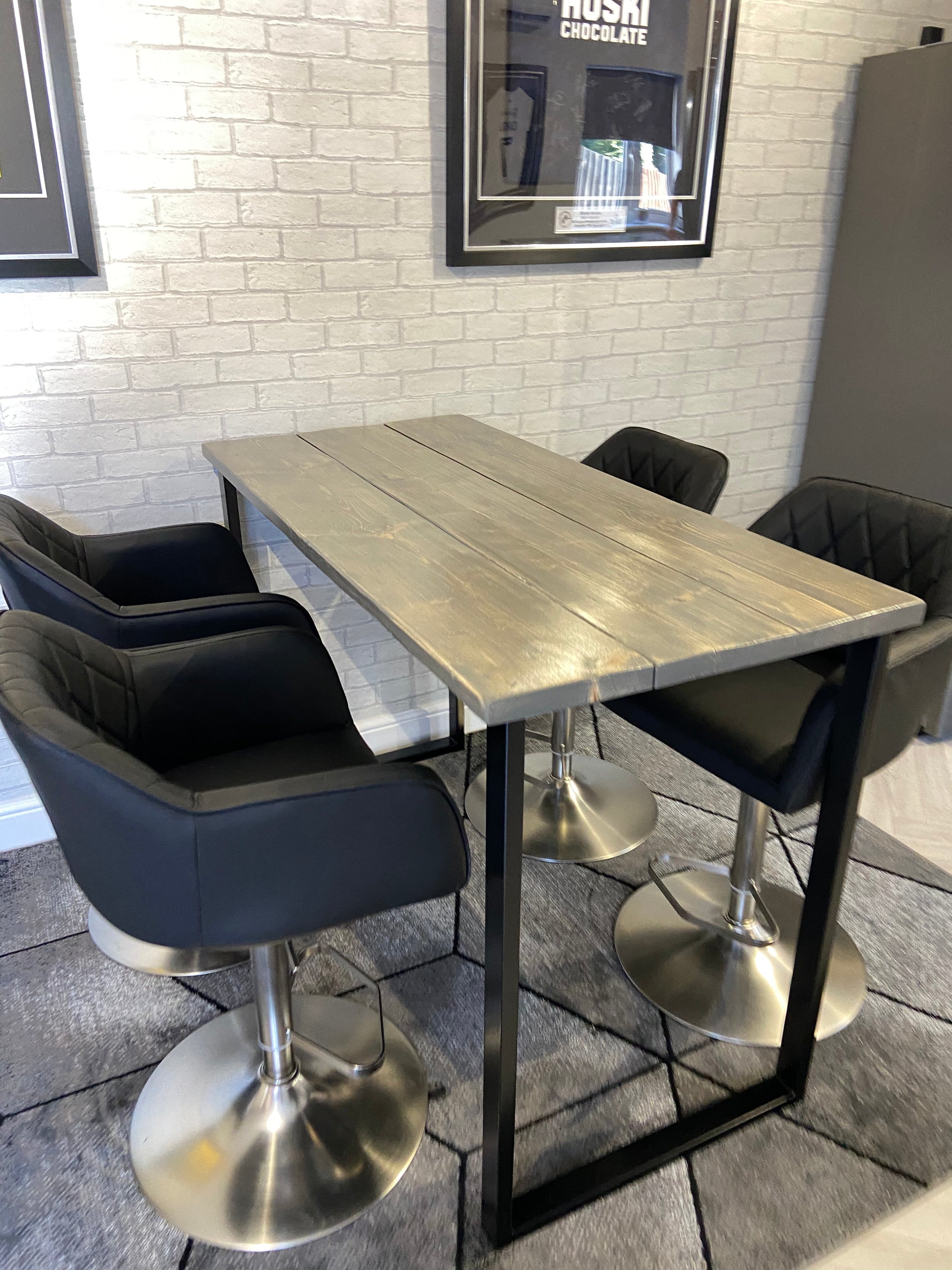 Handmade breakfast bar crafted from reclaimed scaffold boards