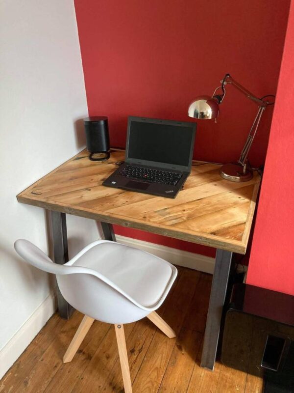 Reclaimed Wood Office Desk With Black Trapezium Legs, CUSTOMISABLE 
