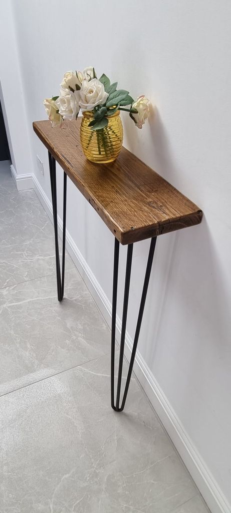 Reclaimed joists narrow console table with hairpin legs (Copy